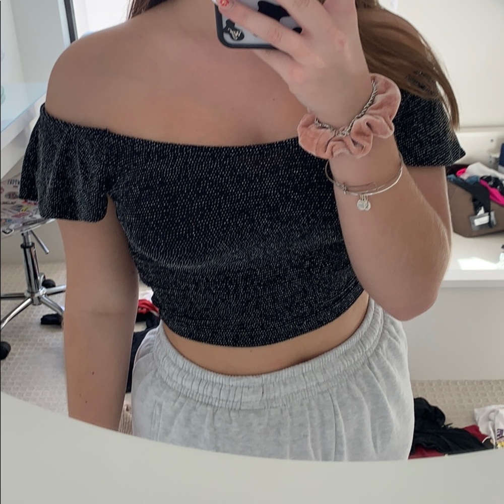 black off the shoulder sparkly top